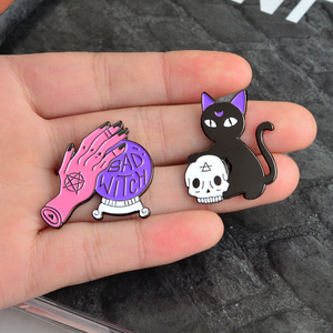 QIHE <span class=keywords><strong>2</strong></span> unids/set gótico bruja joyería mano mágica bola de cristal gato broche hebilla Camisa vaquera cuello solapa Pin insignia - Product Image 6