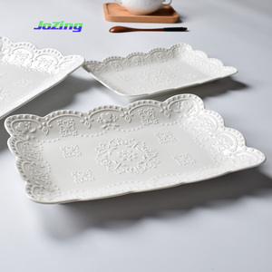 <span class=keywords><strong>Vaisselle</strong></span> en céramique à Texture de dentelle, <span class=keywords><strong>vaisselle</strong></span> rectangulaire créative pour le mariage <span class=keywords><strong>et</strong></span> la restauration, assiette à salade en céramique - Product Image 3