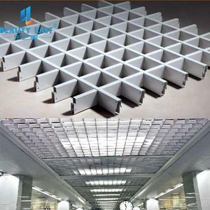 Material de decoração de construção de alumínio, suspenso de alumínio de célula aberta/teto/telhas de teto de grade de fohu, novo, 2021