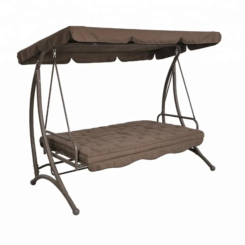 3-seater balançoire de jardin en acier avec support de lit fonction et balançoire avec baldaquin