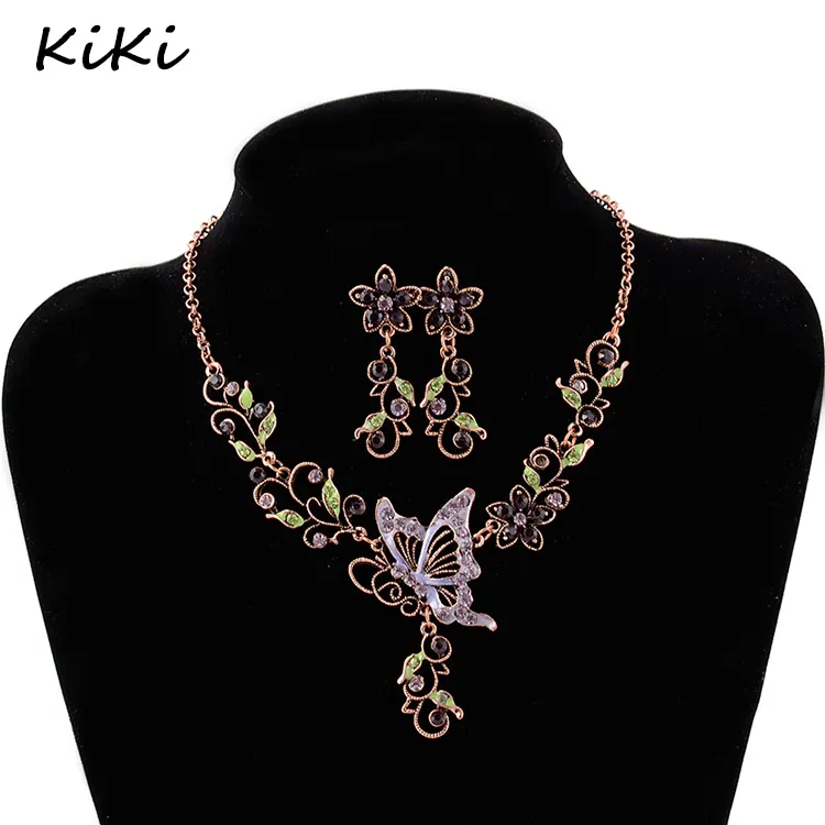 >>>Splendid Butterfly Flower Rhinestone Pendant Bib Statement Necklace Earrings Jewelry Set for Gift