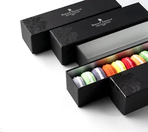 高端最佳销售马卡龙纸包装盒豪华黑色硬质纸板盒，用于马卡龙或甜点包装