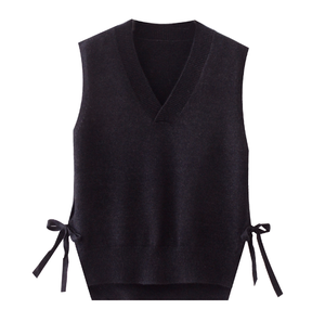 Bandage <strong>Side</strong> Split Vest Custom Multiple Color Way <strong>Side</strong> Split Oversized <strong>Knitted</strong> Sleeveless Sweater Top Women Casual Vest - Product Image 5