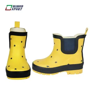 Printing toddler rubber boots kids winter fur lining ankle snow wellington rain boot for children