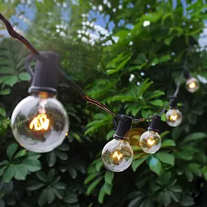 Chaîne lumineuse boules G50 à lumière LED, câble noir en PVC, guirlande de ceinture en caoutchouc, décor d'arrière-cour, avec ampoules en plastique transparent, chaîne internationale