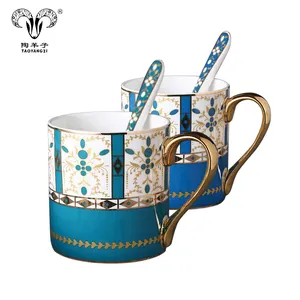 Tasse à café en céramique royal chinoise, 15oz, grande capacité, en céramique, os fin, avec poignée en or, vente en gros