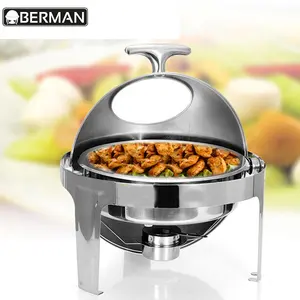 Alimentos e bebidas rotativo buffet chafing pratos em dubai aquecedor de alimentos equipamentos de restauração, roll top braseiro com tampa de ouro