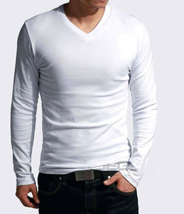 Cina blank <span class=keywords><strong>t</strong></span>-<span class=keywords><strong>shirt</strong></span> da <span class=keywords><strong>uomo</strong></span> <span class=keywords><strong>manica</strong></span> <span class=keywords><strong>lunga</strong></span> <span class=keywords><strong>scollo</strong></span> a <span class=keywords><strong>V</strong></span> 180gsm ampia vestibilità abbigliamento Casual in cotone stampato - Product Image 1