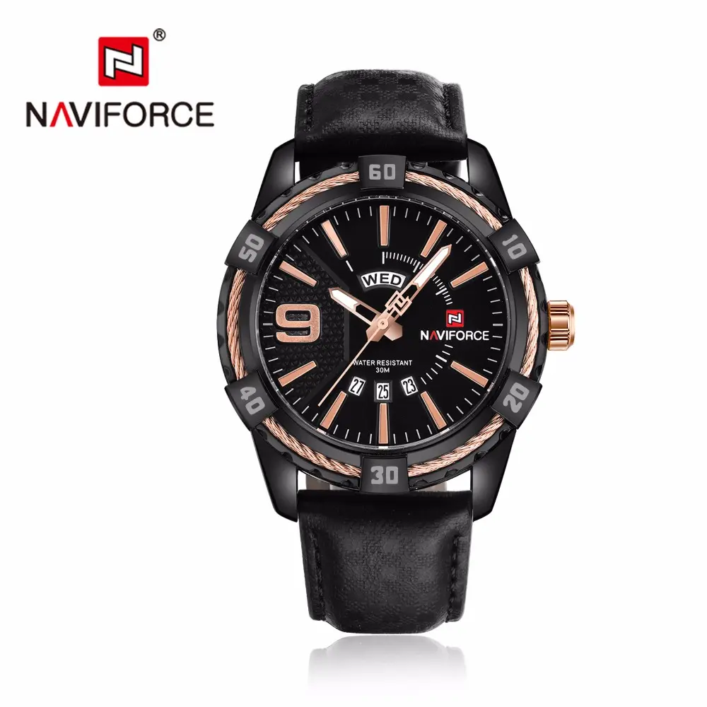 NAVIFORCE 9117L Men Week Display Genuine Leather Watch With Complete Calendar