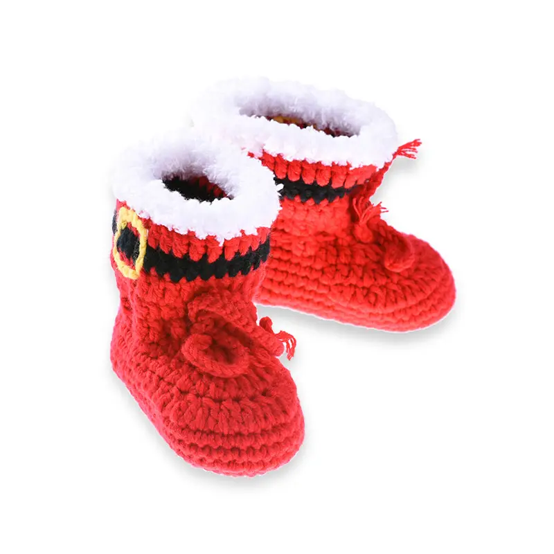 Beliebte Rot Warme Häkeln Baby Stiefel Weihnachten Kind Schuhe Handgemachte Unisex Baby Booties