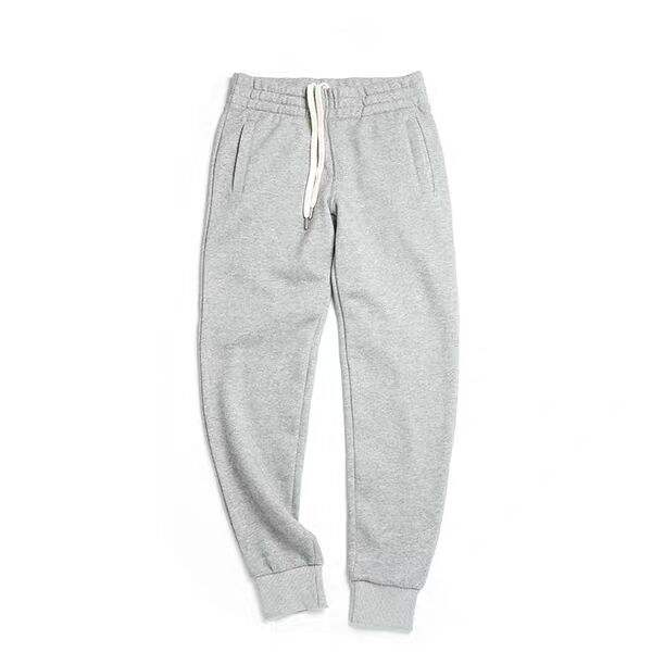 Customized Wholesale Light Grey Plain Joggers 100% Cotton Sweatpants With  Pockets