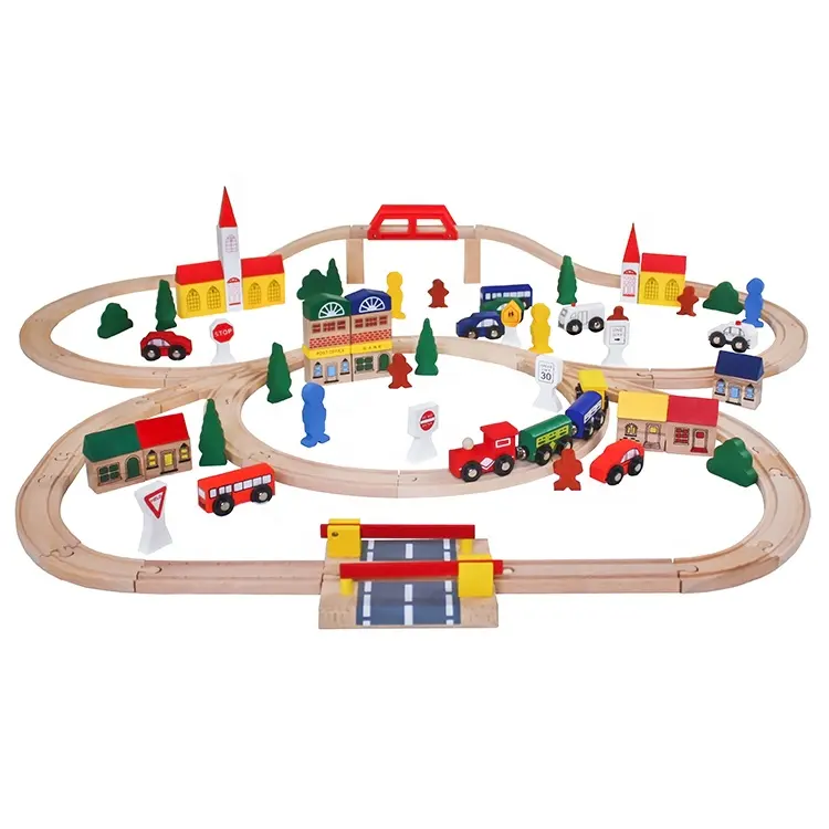 बड़ी बिक्री थोक W04C080 शैक्षिक बच्चों के लिए लकड़ी के खिलौना ट्रेन सेट