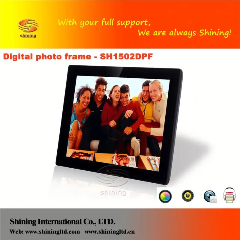 sh1502dpf 15 polegadas botão de toque digital photo frame suporte vídeo hd filmes