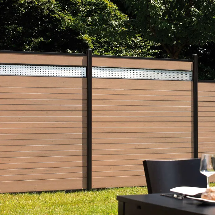 Clôture en plastique composite wpc 180x180cm, maison, jardin, patio, résiste aux UV et étanche, extérieur en bois