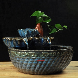 <span class=keywords><strong>Fontana</strong></span> d'Acqua in Ceramica Decorativa con Design a Fiore di Loto Smaltato <span class=keywords><strong>Blu</strong></span> per Interni - Product Image 6