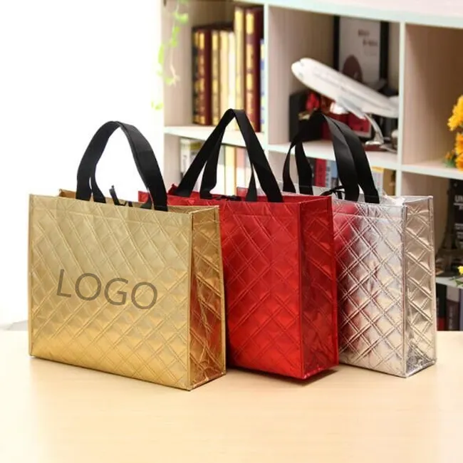 Geprägte Werbe Nicht Gesponnenen Beutel Individuell LOGO Nicht-Woven Stoff Tasche Laser Metall Film Keine-Woven Einkaufstasche