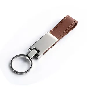 Hot Selling Luxury Brown Color Custom PU Metal Leather Keychain For Promotion