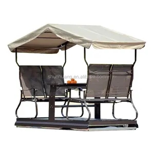 Heißer verkauf im freien metall terrasse esszimmer schaukel stuhl für 4 person mit baldachin garten möbel
