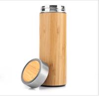 Botol Air Stainless Steel Dinding Ganda 360ml 450ml 600ml 500ML dengan Infuser Teh dan Lapisan Bambu, Custom