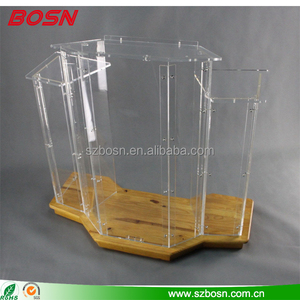Podio con Base de <span class=keywords><strong>Madera</strong></span> y <span class=keywords><strong>Atril</strong></span> de Acrílico Transparente, Púlpito, Construcción de 3 Niveles - Product Image 2