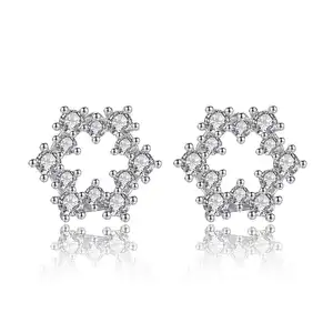 LUOTEEMI Clear Cubic Zirconia Flower Small Stud Earrings for Girls Korea CZ Earring Women Studs