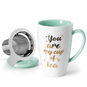 Bán Buôn Biểu Tượng Tùy Chỉnh Màu Xanh Lá Cây Bên Trong Gốm Tea <span class=keywords><strong>Mug</strong></span> Với Infuser Và Nắp - Product Image 1