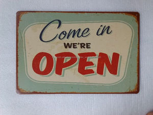 Ven adentro Estamos Abiertos Vintage Cartel de chapa Bar pub hogar Decoración de Pared Retro Metal Poster - Product Image 1