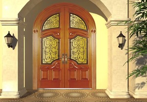 Nouvelle conception de porte d'entrée en <span class=keywords><strong>bois</strong></span> double avec décoration en fer forgé et vitrail, portes extérieures en <span class=keywords><strong>bois</strong></span> avec fer - Product Image 2