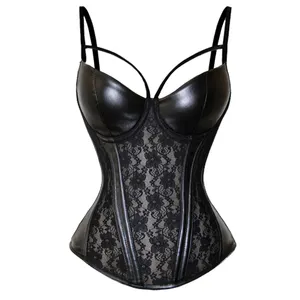 Corset Sexy de encaje para mujer, corpiño negro con realce gótico, corsé moldeador de cuerpo, corsé de cuero con cremallera de talla grande