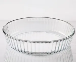 Borosilicato-plato redondo de vidrio resistente al calor para hornear, bandeja de vidrio para horno microondas, seguro