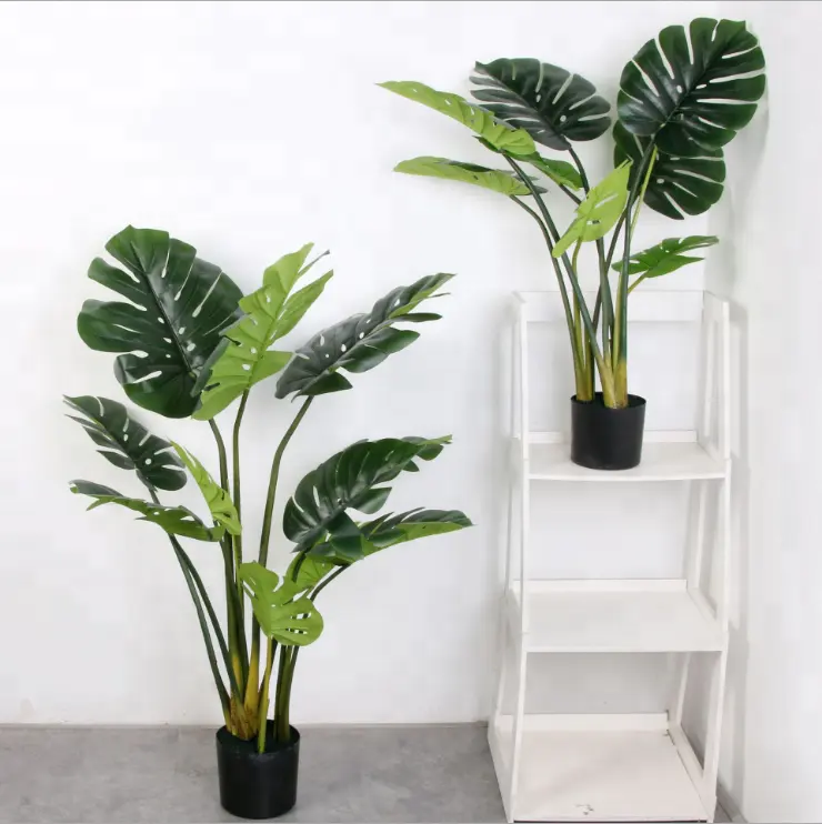 Hot Sale Artificial Plastic Monstera Leaves Bonsai for Home Wedding Decoration