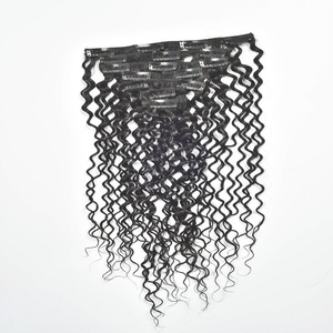 Descuento grande rizado profundo indio virginal del pelo humano clip en extensiones de cabello para afroamericano - Product Image 1