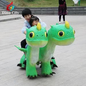 Kid Playing Animatronic Walking Dinosaur Ride On Toy