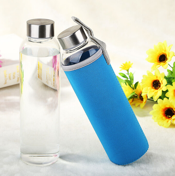 KC-08610 Premium Borosilicate Glass Water Bottle with Nylon Sleeve 12oz Glass Bottles