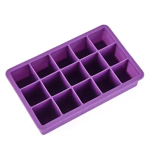 15-칵테일 용 캐비티 보라색 실리콘 아이스 큐브 금형 및 아이스크림 도구 용 위스키 아이스 블록 금형