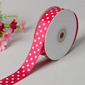 Fuchsia 7/8 "Partido Impresso Polka Dot Fita de Gorgorão de Atacado