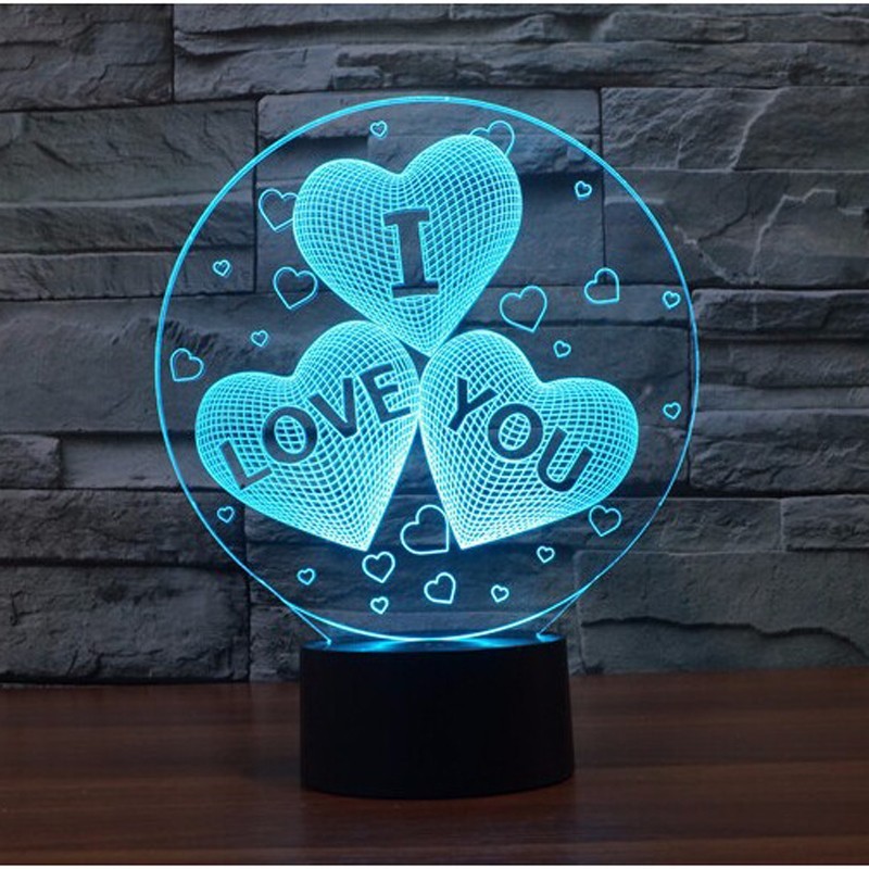 Alibaba LED lampe de table USB Creative 3D trois coeur en forme de batterie acrylique lampe de table