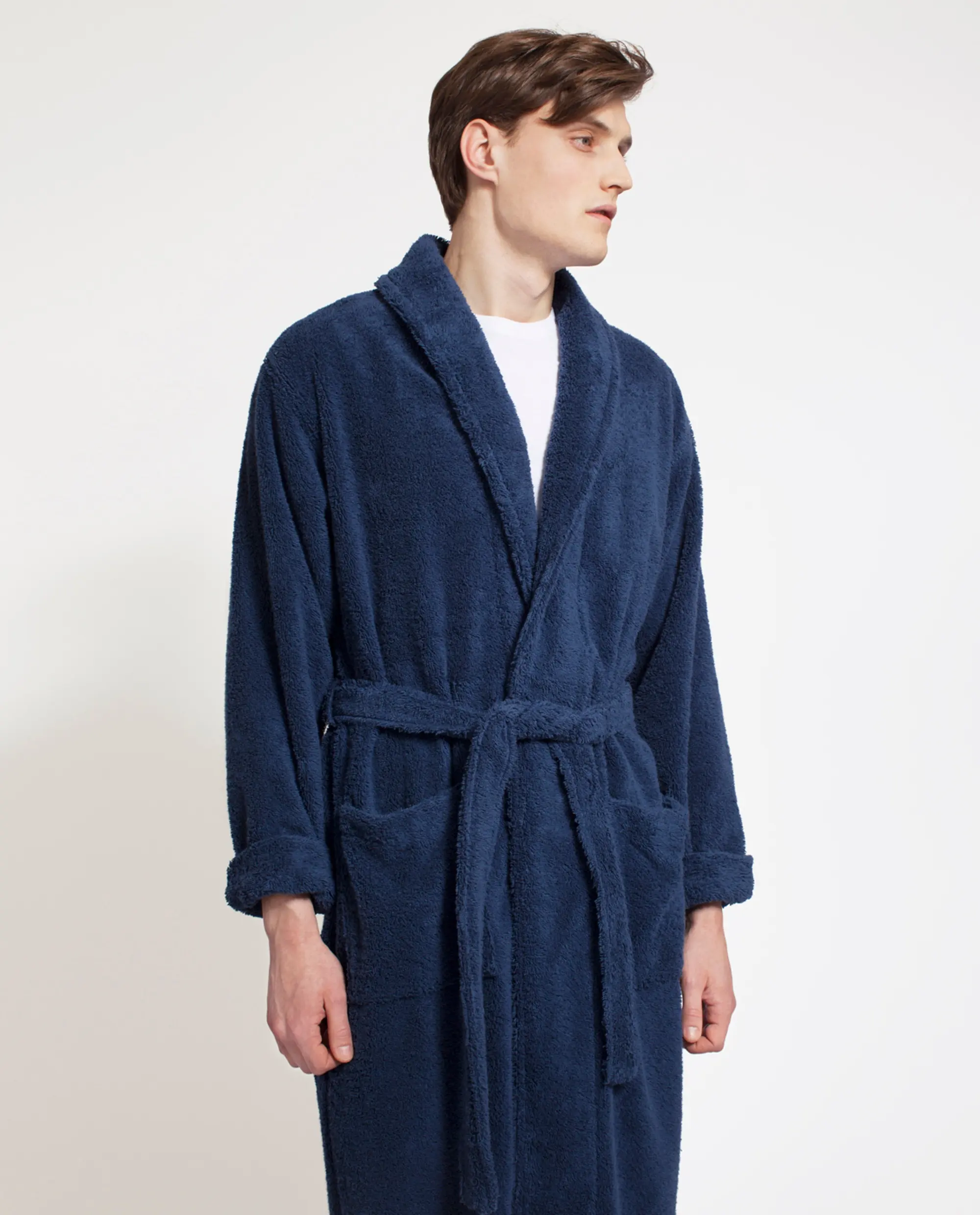 Robe de bain en coton turque à col châle, peignoir de serviette éponge pour hommes