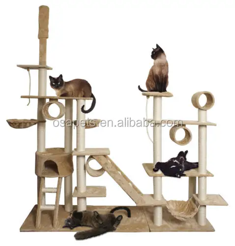 Cat Tree Play House Phòng Tập Thể Dục Tháp Căn Hộ Scratch Post Rope Giỏ Đu