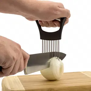 Gadget da cucina intelligenti affettatrice da cucina in acciaio inossidabile impugnatura impugnatura supporto per forchetta per affettare cipolle