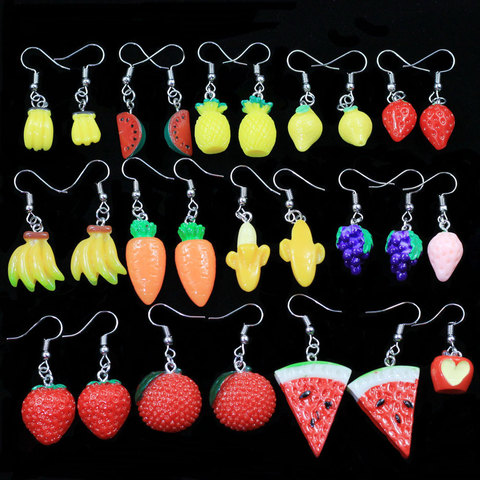 Yiwu Factory 3D Resin Fruit Earrings Food Dangle Hoop Earrings in Bulk Supply Handmade Jewelry Stud for Women