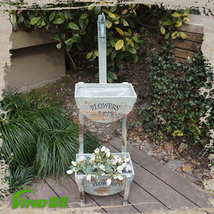 Vintage flower plant <b>set</b>, pot holder, shabby garden decoration, white painted wood <b>shelves</b>, rustic rack - Product Image 3