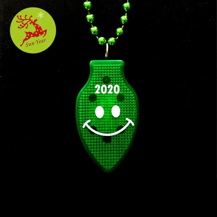 2022 Phong Cách Mới Nhựa Giáng Sinh Bóng Đèn Mặt Dây Chuyền Vòng Cổ LED Nhấp Nháy Sáng Lên