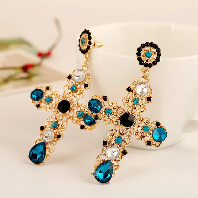 New crystal fashion rhinestone cross shape jewellery earrings