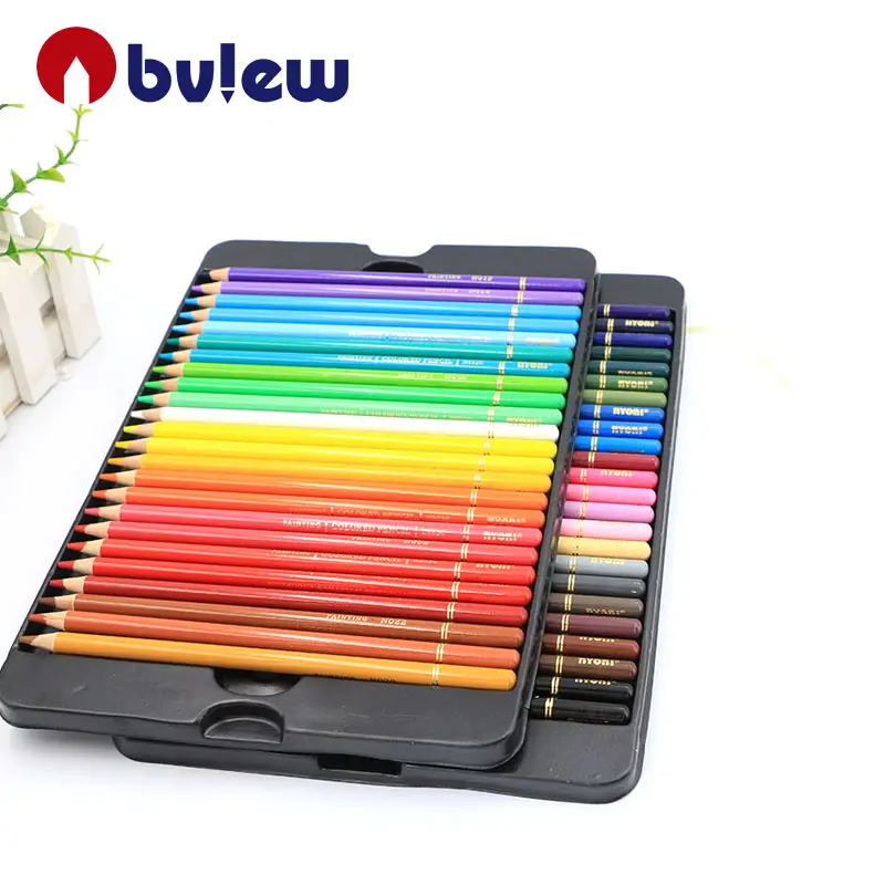 Marco — jeu de crayons de couleur personnalisés, 48 crayon à dessin de couleur bois naturel, avec boîte en fer