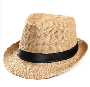 Wholesale Men Paper Straw Fedora Women Summer Black Ribbon Sun hat