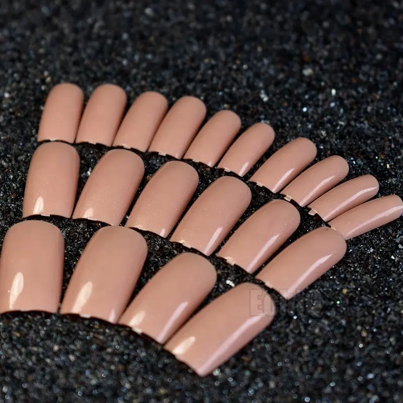 Derin Çıplak Basın Nails Ekstra Uzun Kare Pırıltılı Glitter Desen Yanlış Çivi Bayan Tam Wrap Pembe Akrilik İpuçları