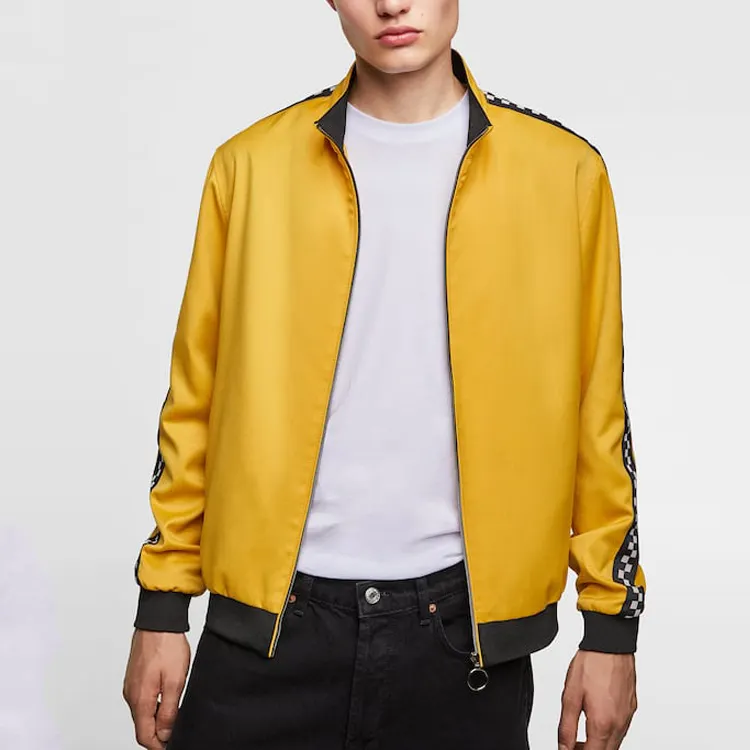Jaquetas amarelas personalizadas casuais, atacado, moda casual, listras laterais, jaqueta masculina
