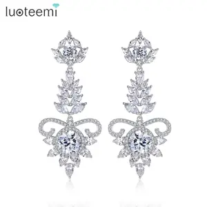 LUOTEEMI — boucles d'oreilles longues en Zircon, chaîne de luxe transparente, motif floral, idéal pour un mariage