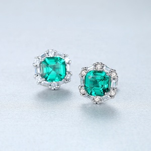 CZCITY Elegant Sterling Silver Green Gemstone <strong>Earrings</strong> Square <strong>Emerald</strong> <strong>Stud</strong> <strong>Earrings</strong> for Women Engagement Jewelry - Product Image 5
